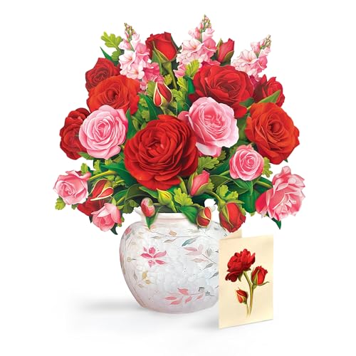 Freshcut Paper Blooming Roses 13 Inch Life-Sized 3D Pop Up Card – Anniversary, Valentine's Day,...