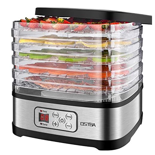 Essiccatore frutta e verdura OSTBA,5 vassoi,Disidratatore per Alimenti,Essiccatore Alimentare,Temperatura regolabile(35 ° C-70 ° C), Timer di 72 ore, 240 W, Schermo LCD