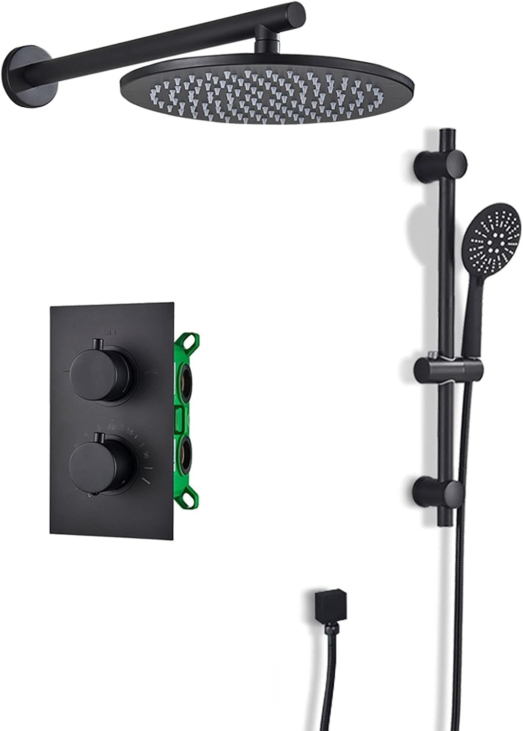 GLJTUO Thermostatic Faucet Set, Brass Round Rainfall Head with Adjustable Height Handheld Wall Mounted System, Rain Mixer Shower Set,12inch,8inch-A