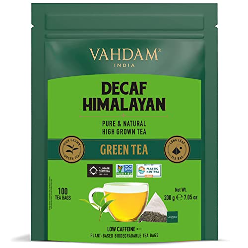 Vahdam Decaf Himalayan Green Tea Bags (100 Count) Low Caffeine, Non,Gmo & Gluten Free, Direct From Himalayas, Resealable Ziplock Pouch #TOP2