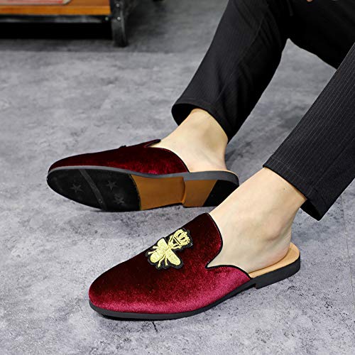 Image of FLQL Mens Shoes Luxury Velvet Gold Buckle Slip-on Penny Loafers Casual Smoking Slippers Indoor Outdoor Sandals Black Size 7-13