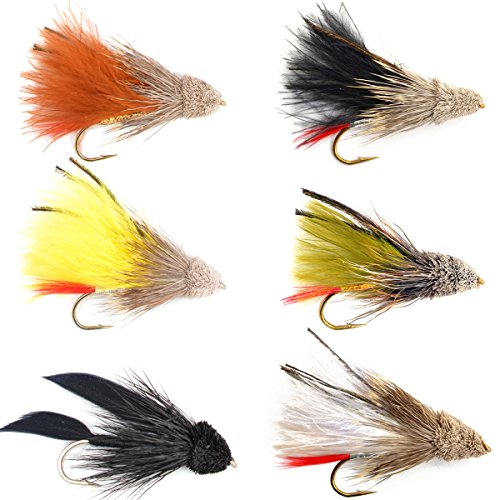 The Fly Fishing Place Streamer Fly Assortment - Guide's Choice Marabou Muddler Minnow Streamer Flies Collection - 6 Fly Fishing Flies - Hook Size 4