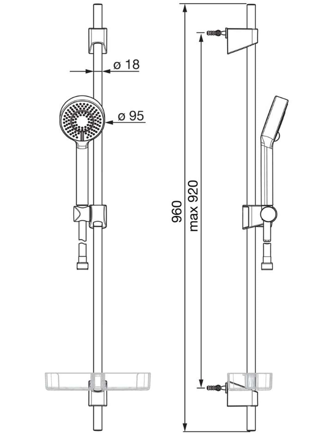HANSA BASICJET zestaw prysznicowy z wężem i drążkiem prysznicowym, 3-strumieniowa słuchawka prysznicowa, wąż prysznicowy 1750 mm, w zestawie uchwyt na słuchawkę prysznicową i mydelniczkę, zestaw