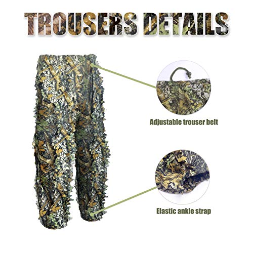 3D Leaf Ghillie Suit Ghillie Jackets and Pants Camouflage Clothing Hooded Hunting Suits for Children Youth Adult Airsoft Paintball Shooting Airsoft Wildlife Photography Halloween (Medium, Camouflage)