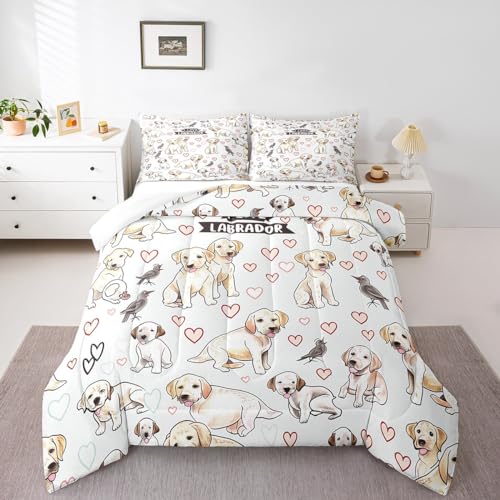 Labrador Queen Comforter Set with Puppy Cartoon Design