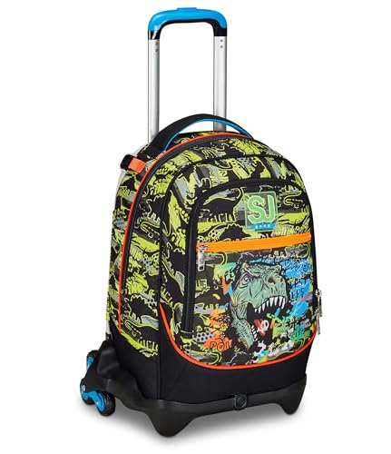 Seven Sj Gang Trolley Scuola Jack 3 Ruote, Verde Arancione, Rexmi, 3 In 1, Triplo Uso, Zaino Con Carrello Sganciabile, Tasca Porta Borraccia E Crossover System, Zaino Scuola Viaggio, Bambino Ragazzo - 3