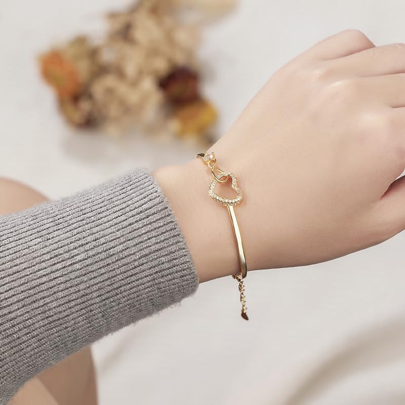 Image of To My Daughter Forever Connected Bracelet, Infinity Forever Love Heart Bracelets You Are Always In Mine From Mom Cubic Zirconia Adjustable Inspirational Gift Jewelry