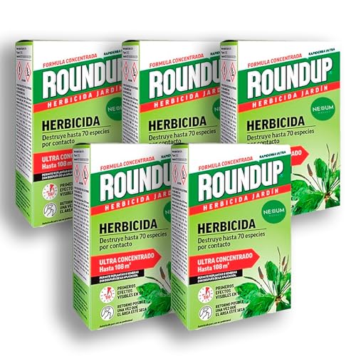 PACK x5 ROUNDUP Herbicida para todo tipo de malas hierbas cubre hasta 108 m2 | 5 Envases de 250ml | Formula Concentrada | Efectos en 1 hora | Elimina hasta 70 especies de hierbas/musgo | Nexum Market