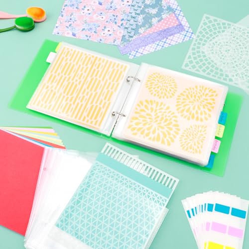 Image of Cookie Stencil Storage Binder for Storage 6x6inch Stencils,Die Cuts,DIY Scrapbooking,Clear Stamp,Storage Folder Organizer Include 1 Green Cover,50 Sleeve,50 Backing Paper and 10 Sheets Divider Tabs