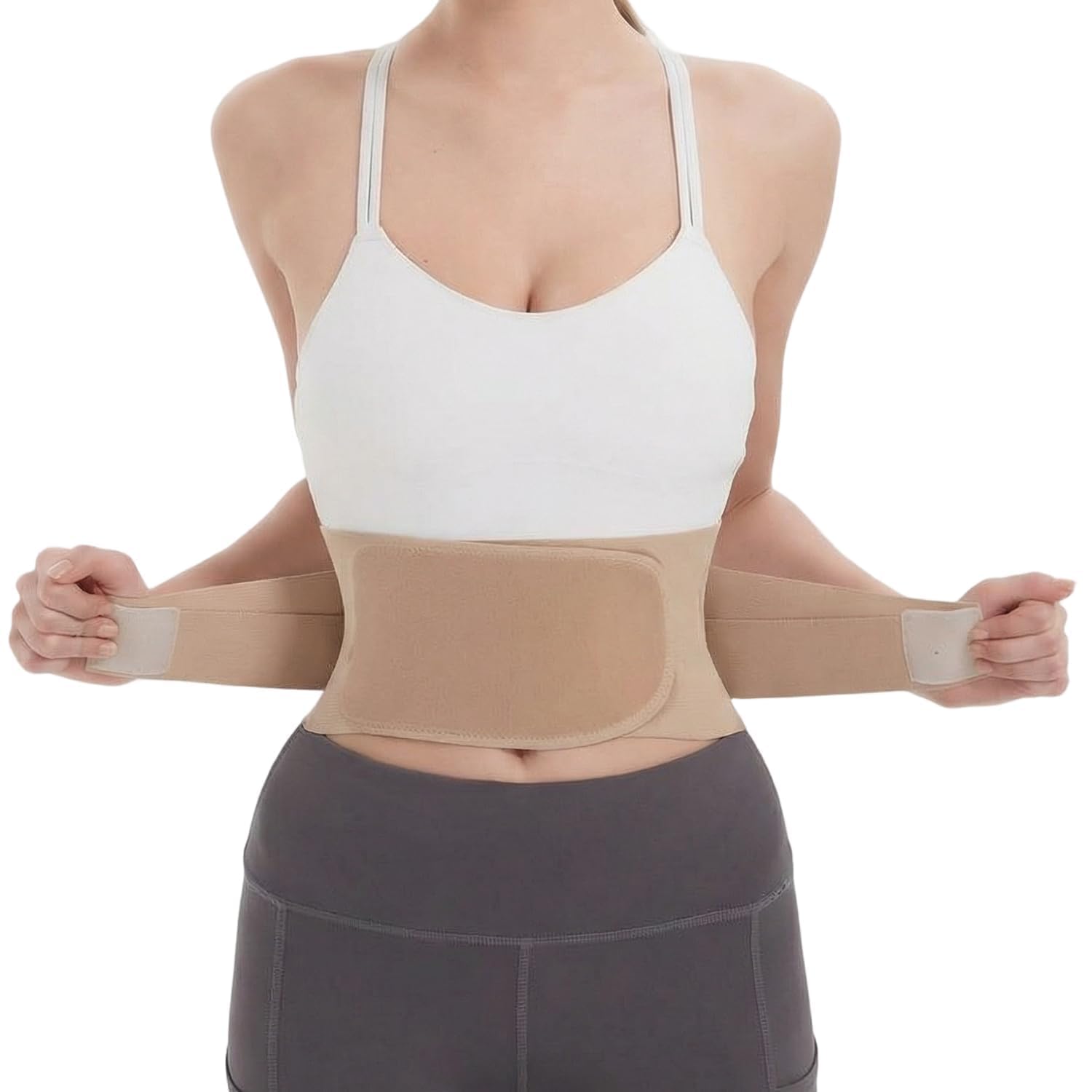 Cinturón de apoyo lumbar ultrafino e invisible para mujer, cinturón lumbar para mujer, cinturón lumbar transpirable para el día a día, oficina, deporte y hogar, discreta debajo de la ropa, marrón, M