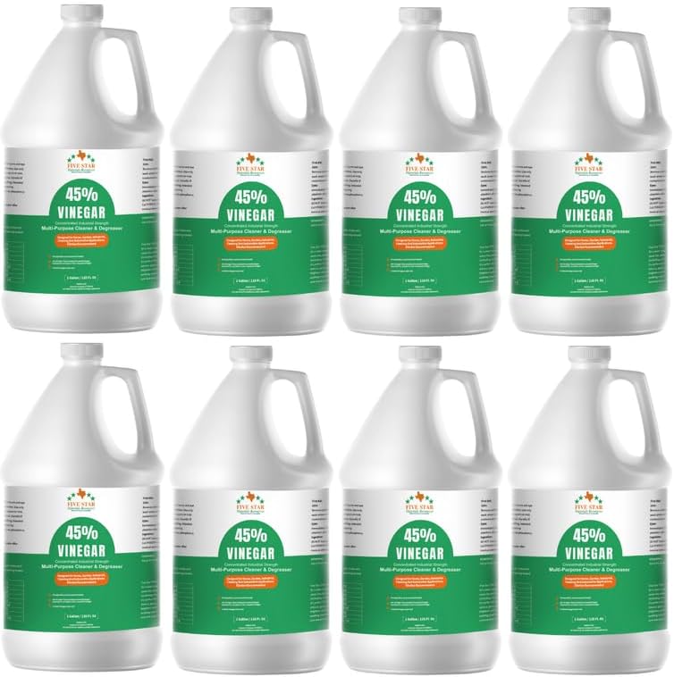 45% Vinegar Concentrated | White Vinegar for Cleaning and Garden | Home, and Outdoor Pure | Max Performance 9X Power | with Instructions (8 Gallons/ 1024 fl oz)