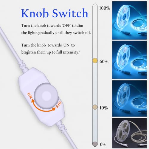 Image of LED Strip Lights 24V COB, ICE Blue, Dimmable led Lighting16.4ft (Kit) | Dotless High Density, 7.2W /m, 8mm Width, Cuttable Flexible for Home DIY Commercial decoration projects