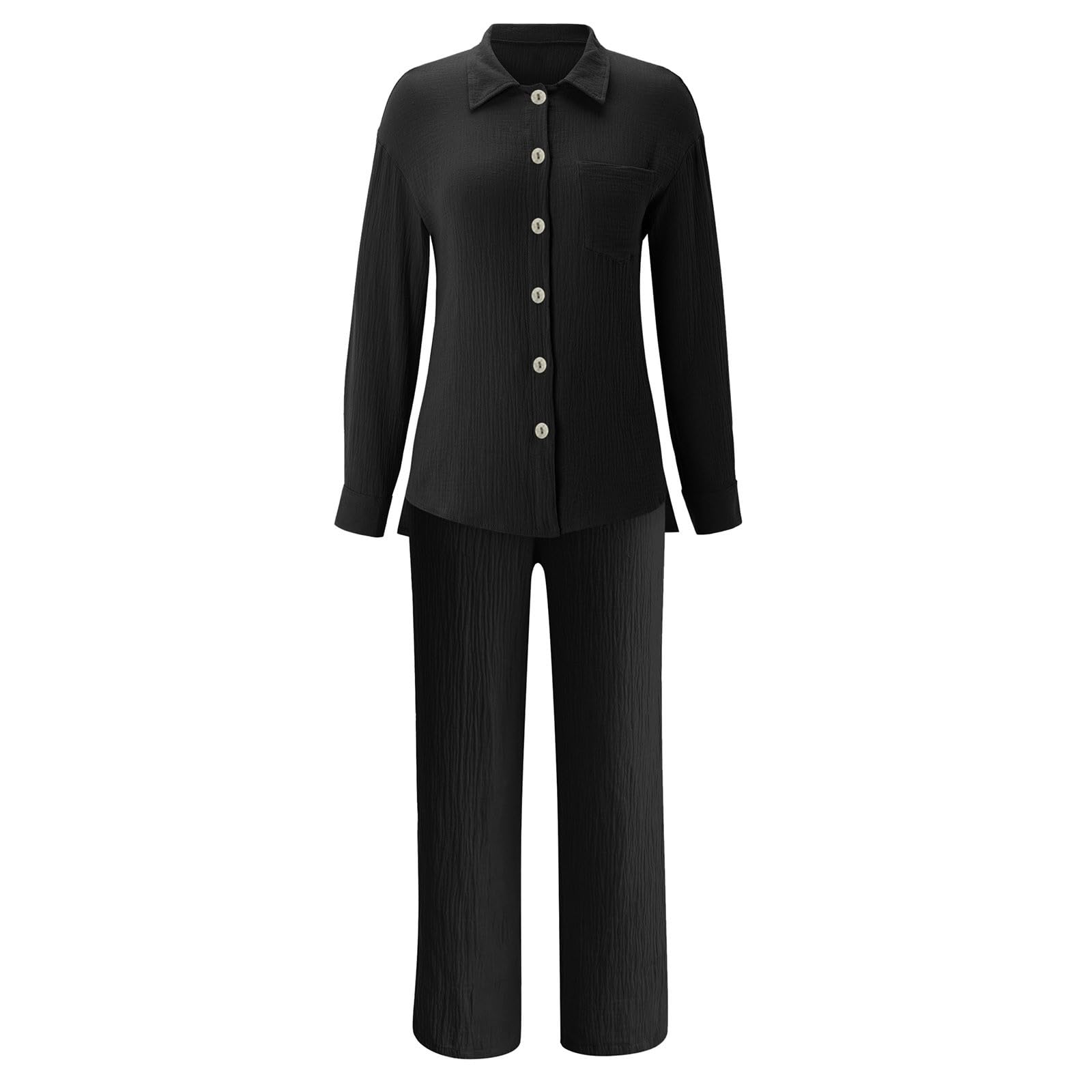 Modisches Damen-Outfit Hose Bluse mit V-Ausschnitt für lässige Streetwear Alltag mit praktischen Taschen