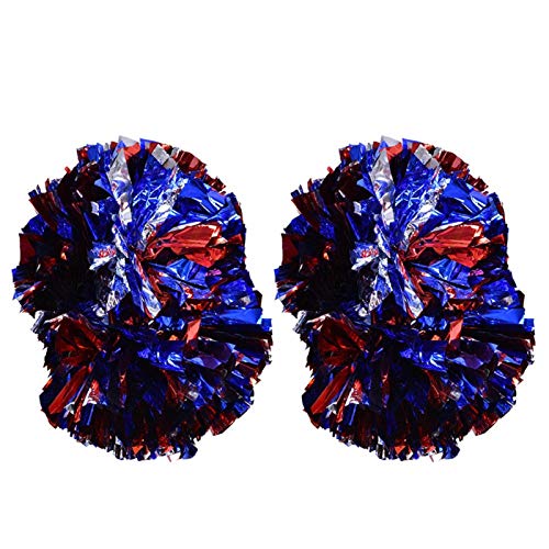 1 Pair Cheerleader Poms, Handheld Dance Party School Sports Competition Poms Pompoms(Silver+Red+Blue), Silver + red + blue - Image 2