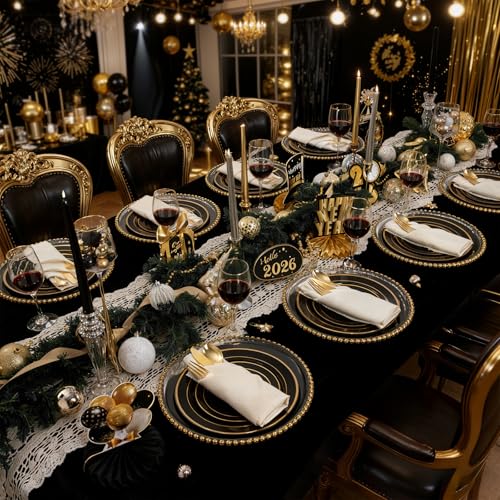 WDF Partyware 350pc Gold Plastic Dinnerware - Disposable Dinner & Dessert Plates, Plastic Silverware, Napkins & Cups - Image 3
