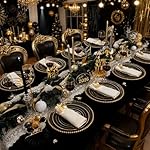350 Pieces Black and Gold Plastic Plates with Disposable Silverware, Include 50 Dinner Plates 9”, 50 Dessert Plates 6.3”, 50 Black Cups 9 OZ, 50 Pre Rolled Napkins for Birthday Weddding Party - Image 2