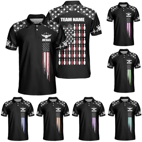 GABITA Personalized Bowling Shirts for Men and Women, Custom Patriotic Bowling Jerseys for Men, American Flag Team Bowling Shirts