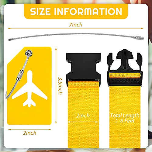 Image of Weewooday 8 Pcs Luggage Straps Suitcase Tags Set for TSA Approved, 4 Travel Adjustable Suitcase Belt, 4 Silicone Luggage Tags with Name ID Card Travel Accessories(Yellow,Airplane)