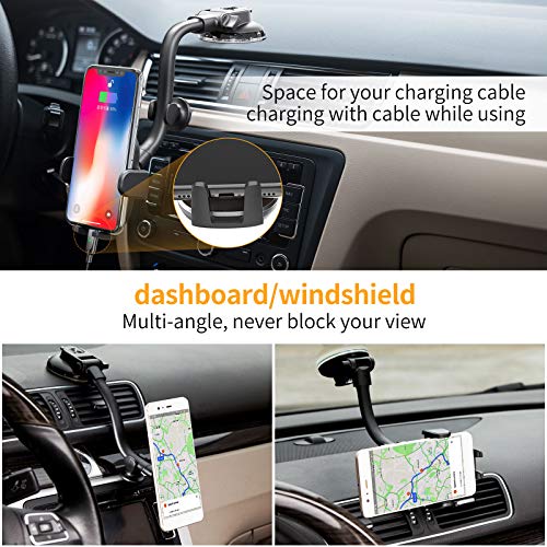 Windshield Phone Holder for Car, Upgraded Gooseneck Car Truck Phone Holder Mount with Strong Suction Cup, Dashboard Window Dash Mobile Phone Mount, Compatible with iPhone, Samsung, LG and More
