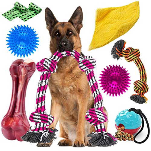 Zeaxuie Heavy Duty Various Dog Chew Toys for Aggressive Chewers - 9 Pack Value Set Includes Indestructible Rope Toys & Squeaky Toys for Medium, Large & X-Large Breeds (Style-1 Rope Toys)