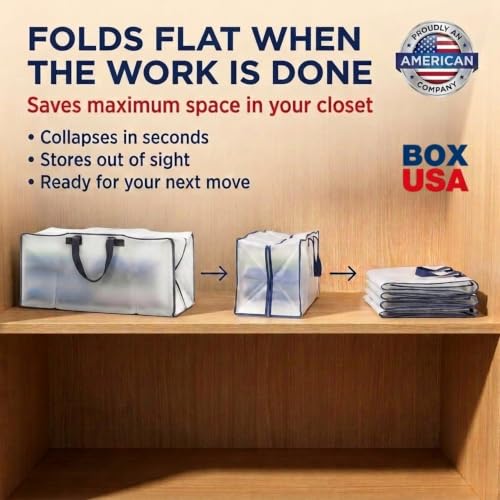 Image of BOX USA 4-Pack Moving Bags with Strong Handles & Zippers - Heavy Duty Extra Large Packing Bags for Storage, Moving Boxes, Dorm & College Supplies, Clear