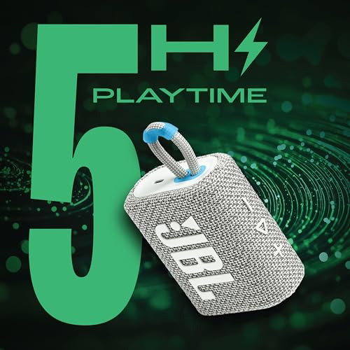 Image of JBL Go 3 Eco with eco-Friendly Recycled Materials and Packaging, Wireless Portable Bluetooth Speaker, Pro Sound, Vibrant Colors with Rugged Fabric Design, Waterproof, Type C (Without Mic, White)