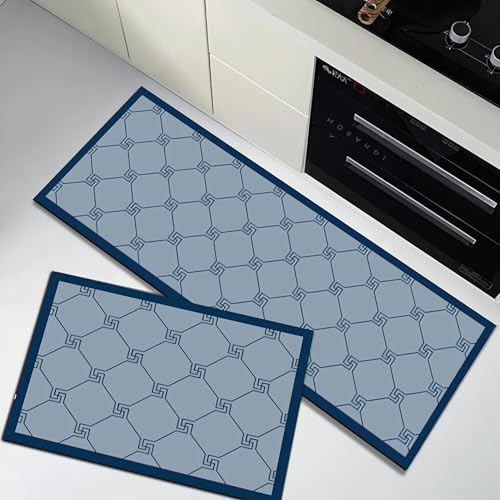 Image of Roslen Premium Kitchen Mat, 2-Pcs Geometric Pattern, Anti Slip, Machine Washable, Standing Desk Mat, Comfort Runner Rug Carpets for Kitchen, Office, Balcony (118x38cm, 58x38cm)