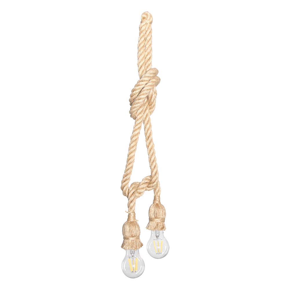 FTVOGUE Rope Ceiling Filament Light Fixture Retro Vintage Hemp Rope Lamp Great Parlor Decoration Metal Light Fixture (1.5 Meters 2 Heads)