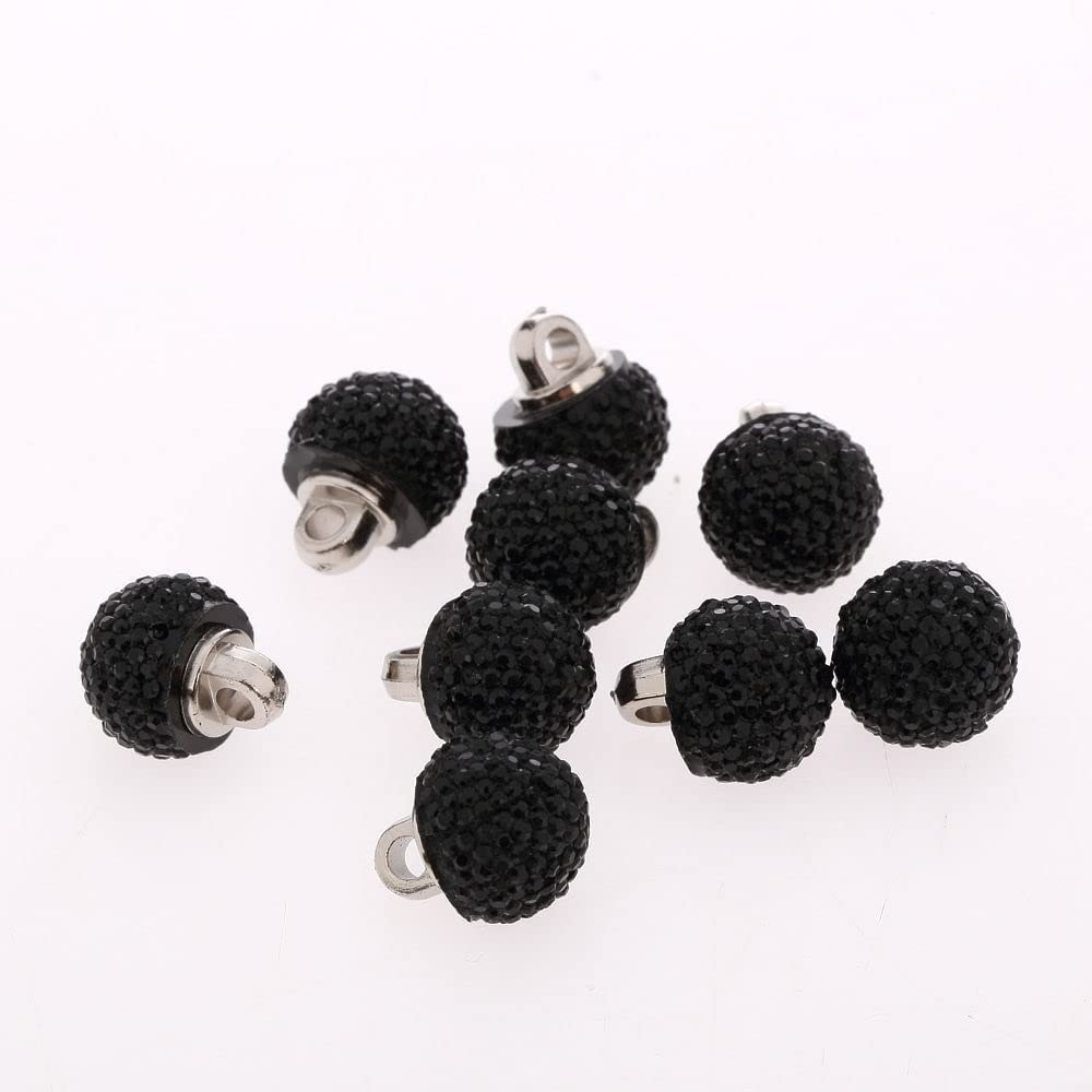 Bhavya Enterprises Black 12mm Sew on Diamante Globe Buttons Acrylic Crystal Rhinestone Disco (pack of 50)-image-17