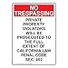 ComplianceSigns.com Vertical Private Property Violators Will Be Prosecuted to The Full Extent of California Law Penal Code Sec. 602 Label Decal, 7x5 inch Vinyl