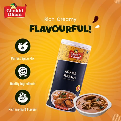 Image of Chokhi Dhani Korma Masala Powder 100g | Mughlai Korma Spice Mix | Rich Creamy Curry Masala for Chicken, Mutton & Veg Korma | Restaurant Style Gravy Masala