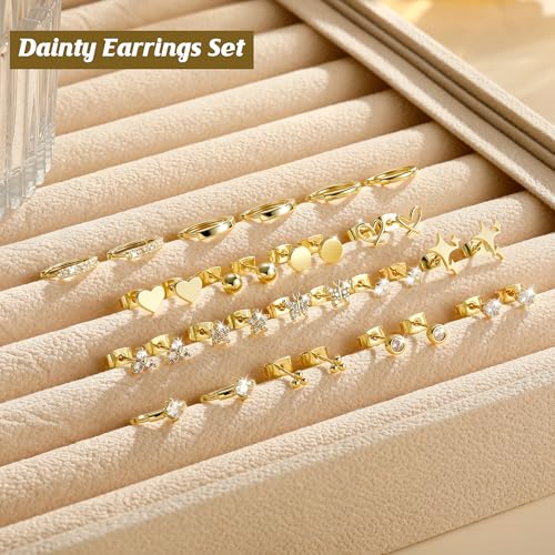 Image of KesaPlan Stud Earrings for Women 14K Gold Plated Hypoallergenic Hoop Earrings Set Small Studs Hoop Huggie Earring Multiple Piercing Star Heart Ball Cubic Zirconia Studs Stacks Trendy for Women Men