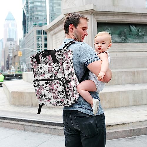Mnsruu Diaper Bag Pink Floral Skull Diaper Bag Backpack Multifunction Travel Diaper Bag Tote Large Capacity Diaper Changing Backpacks For Moms Dads #TOP6