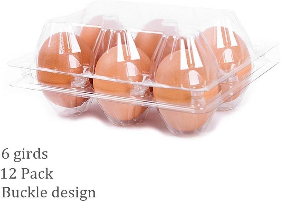 12 Pack - Clear Plastic Premium Eco-Friendly Egg Carton Holder for Family Pasture Chicken Farm Business Market Camping Picnic Travel - Holds 6 Eggs Securely