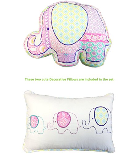 Cozy Line Home Fashions Pink Embroidered Elephant Tales Girl 100% Cotton Reversible Quilt Bedding Set, Coverlet, Bedspread (Queen - 5 Piece) #TOP1