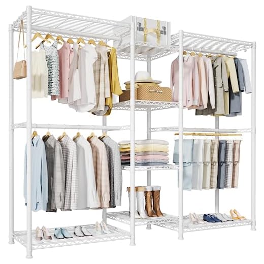 Ulif E4 Wire Garment Rack, Metal Free Standing Closet Organizer and Storage System, Heavy Duty Clothing Wardrobe with 8 Shelves and 4 Hanger Rods, Max Load 920 LBS, 71.6”W x 14.5”D x 79.3”H, White