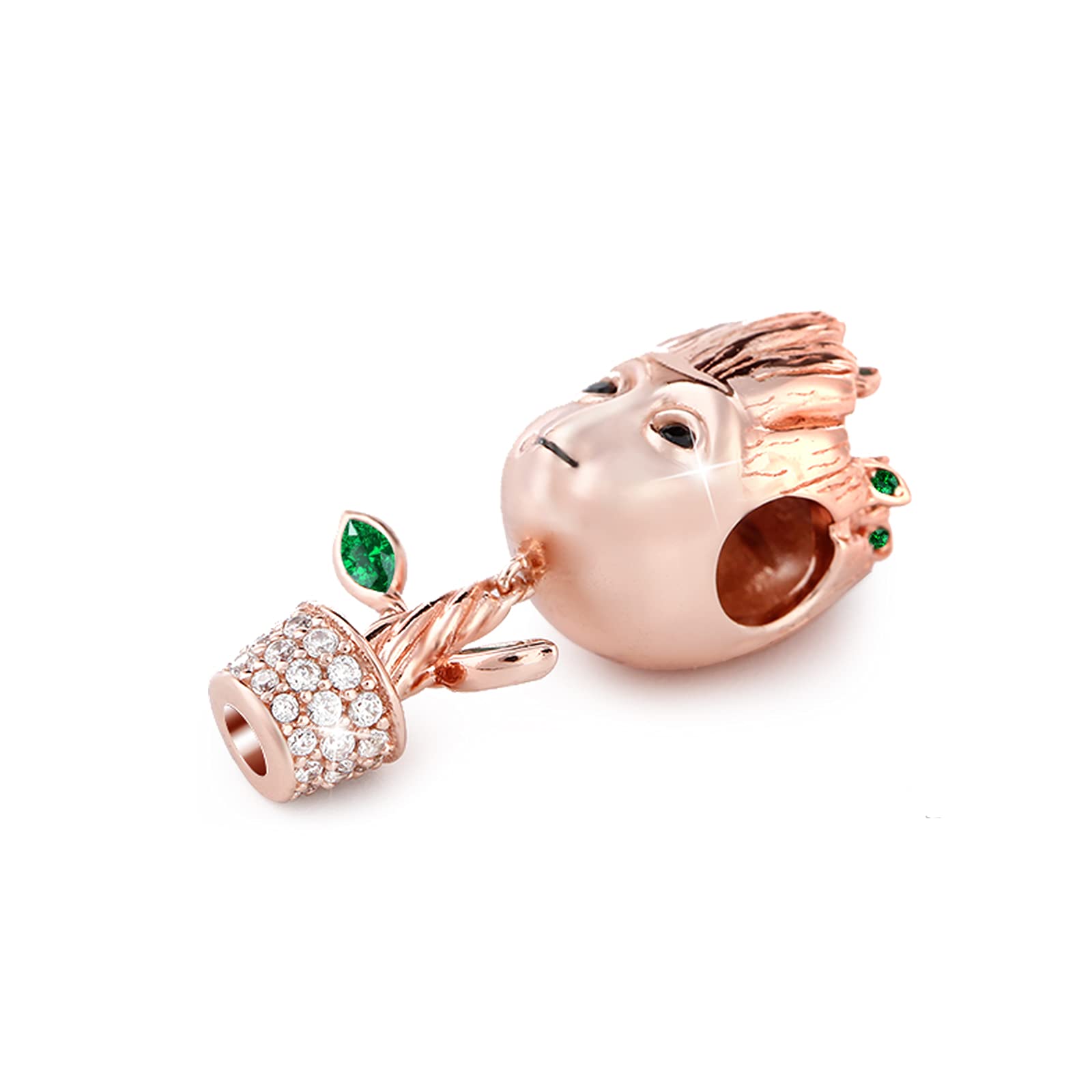 GNOCE Baum Mann Charm Anhänger 925 Sterling Silber 18k Rosegold plattiert Perlen Charms mit Zirkonia Schmuck für Armbänder Halsketten Geschenke für Damen Herren