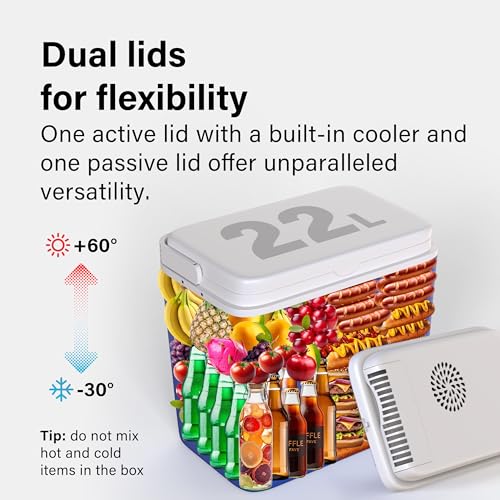 Electric Cool Box 22L – Large Portable Cooler Box Powered by 12V In-Car Socket – Ideal for Camping & Picnics – One Active Lid, One Passive Lid, Includes 2 Ice Packs - Image 5