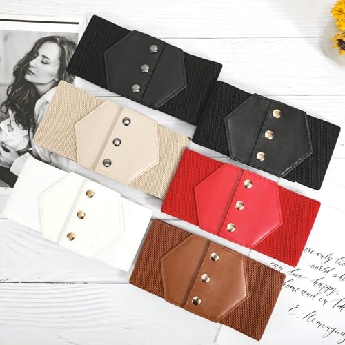 WHIPPY Women Wide Elastic Belts for Dress Snap-Button Stretch Corset Belt Ladies Stretchy Waistband3