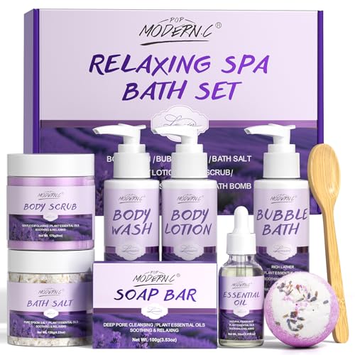 Relaxing Bath Gift Set for Women 8pcs Lavender Spa Gift