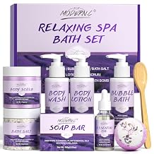 Relaxing Bath Gift Set for Women 8pcs Lavender Spa Gift Set Gift Baskets for women Mom Wife Sister Teen Best Friend Christmas Birthday Valentines Mothers Day with Lavender Essential Oil Shea Butter