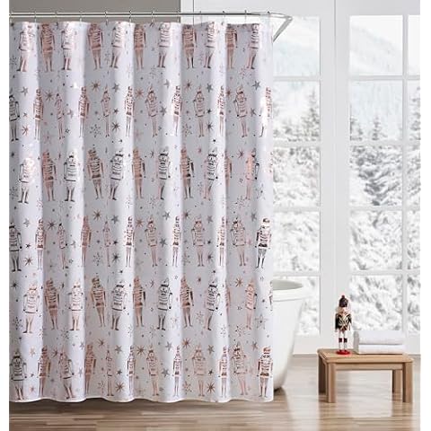 Kate Aurora Tis The Season Dusty Rose Metallic Christmas Toy Soldiers & Nutcrackers Fabric Shower Curtain - Standard Size Cover