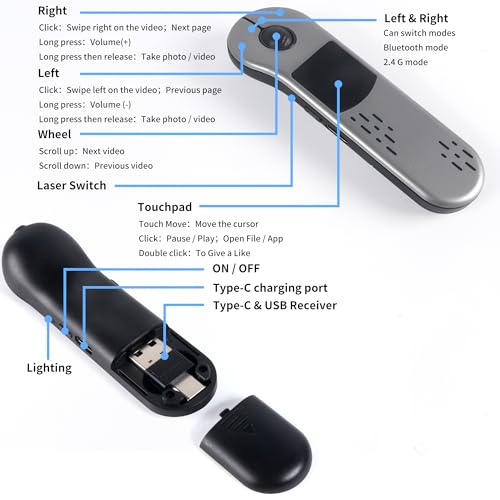 Ratón pasapáginas portátil de tres modos con touchpad para exposiciones fluidas en gris 6