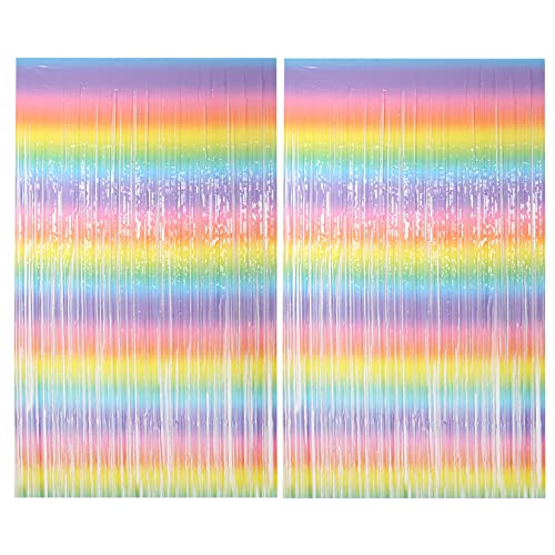 LuenHego Lametta Vorhang 2 Stück 1 x 2m Folien Fransen Lametta Vorhänge für Partydekor Geburtstags Weihnachten Karneval Deko, Bunt Cover