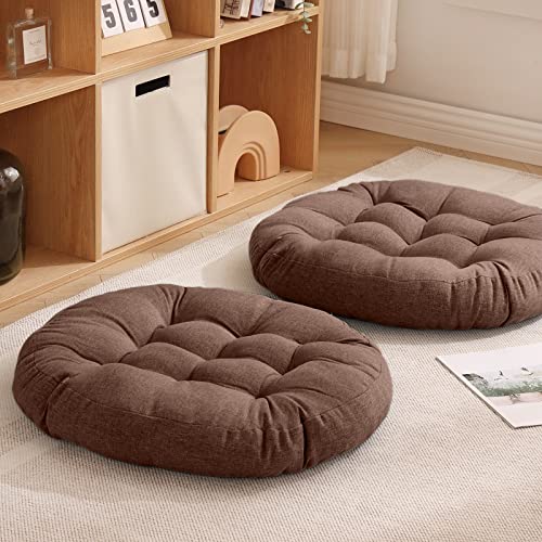 Tiita Round Thicken Cushion Solid Seat Cushion Floor Seat Pillows Meditation Pillow For Seating On Floor Windows Pad For Yoga Living Room Sofa Balcony Indoor Outdoor, Cotton Linen-Brown #TOP16