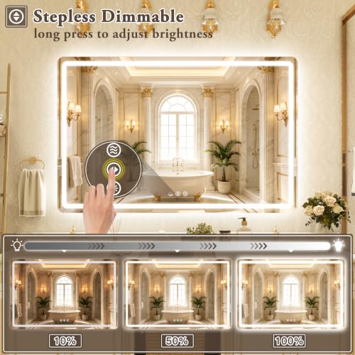 Image of 55 inch x 36 inch Led Bathroom Mirror with Lights, Anti-Fog & Tri-Color Lighting - Wall Mounted Shaving Mirror with Touch Sensor, Waterproof & Smart LED Vanity Mirror,Tempered Glass, Dimmable Smart Mirror