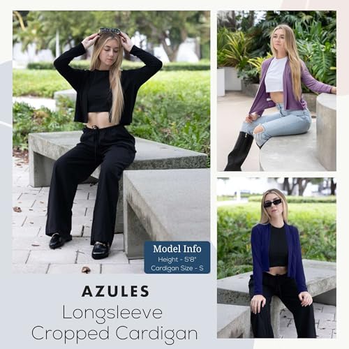 Image of Azules Cropped Cardigan for Women, Open Front Drape Lightweight Sweater Long Sleeves Women's Cardigans