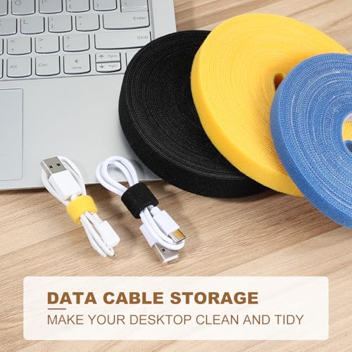 Image of PATIKIL 0.4IN x 33FT Hook and Loop Tape, 2 Pcs Double-Sided Nylon Strips Reusable Cable Ties Roll Multi-Purpose Cord Management Tape Wrap Fastener for Home Office, Black