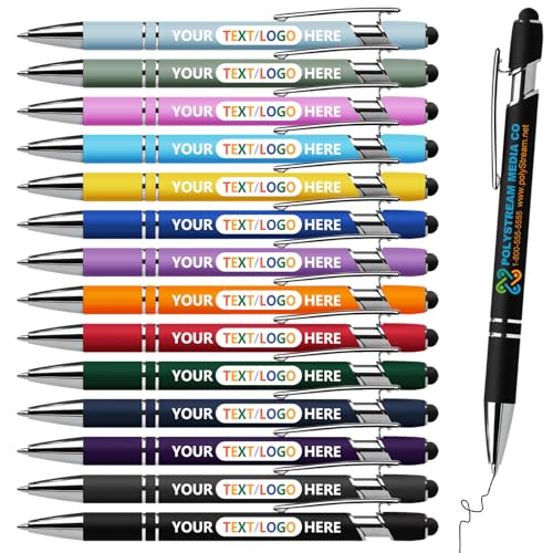Vebermo Personalized Pens with Stylus - Custom Full-Color Logo, Name & Message -Black Ink, Smooth Writing - Great Gift for Office, Teachers, and Students & Corporate Events (10 Pcs/Pack)