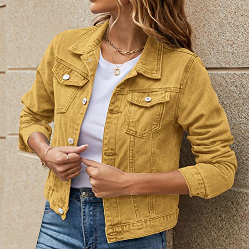 Women's Basic Solid Color Button Down Denim With Pockets Denim Coat Little Denim Jacket3
